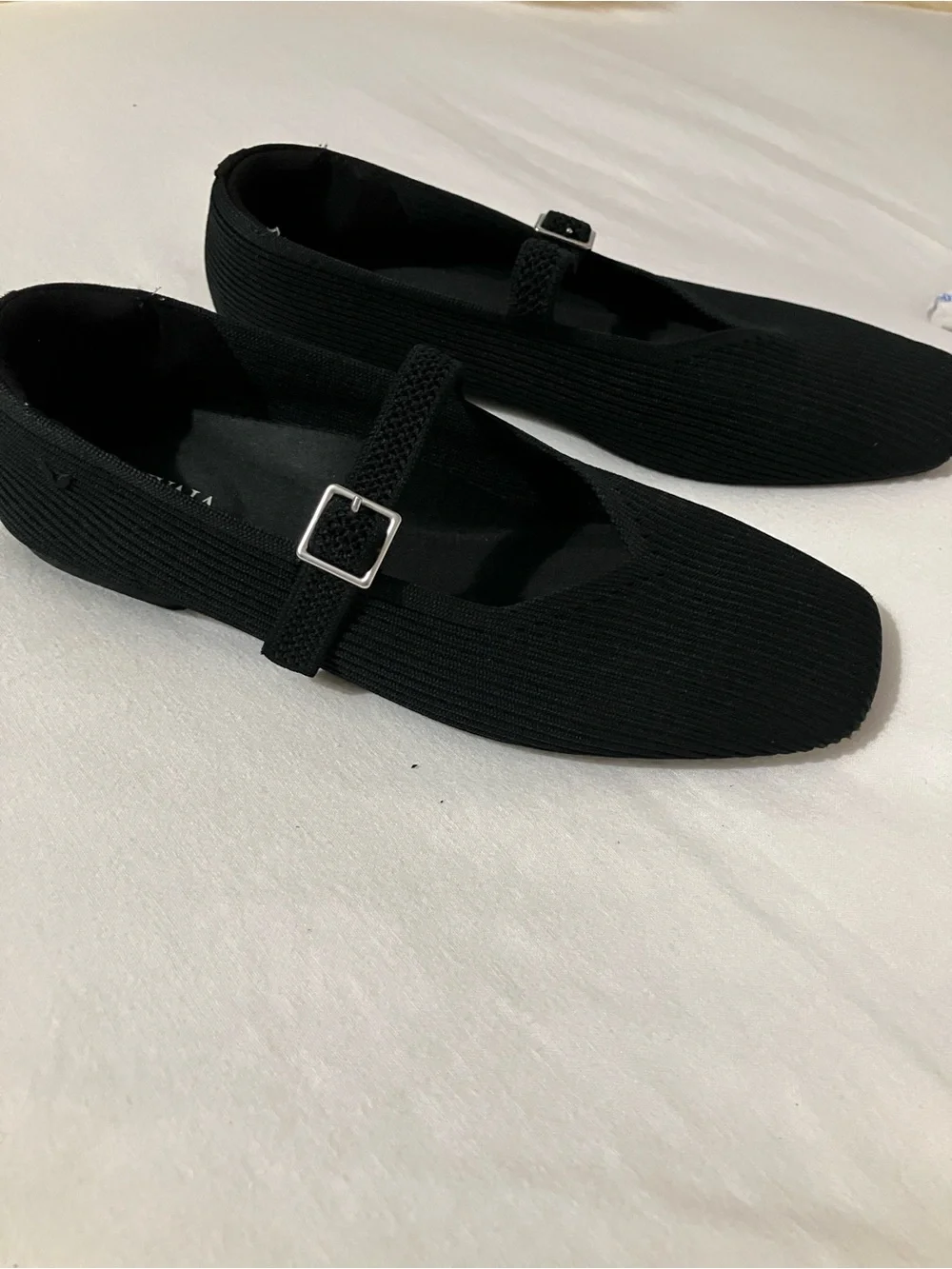 Vivaia Margot Buckle Square Toe Mary Jane’s Black Ballet Flats Size 39.5W